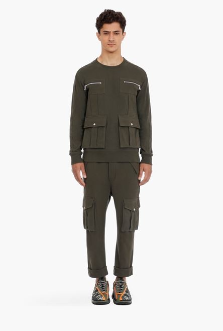 Khaki cotton sweatshirt with pockets - 4