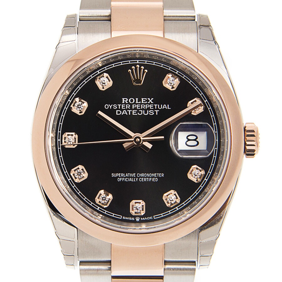 Rolex Datejust 36 Black Diamond Dial Men's Steel and 18k Everose Gold Oyster Watch 126201BKDO - 2