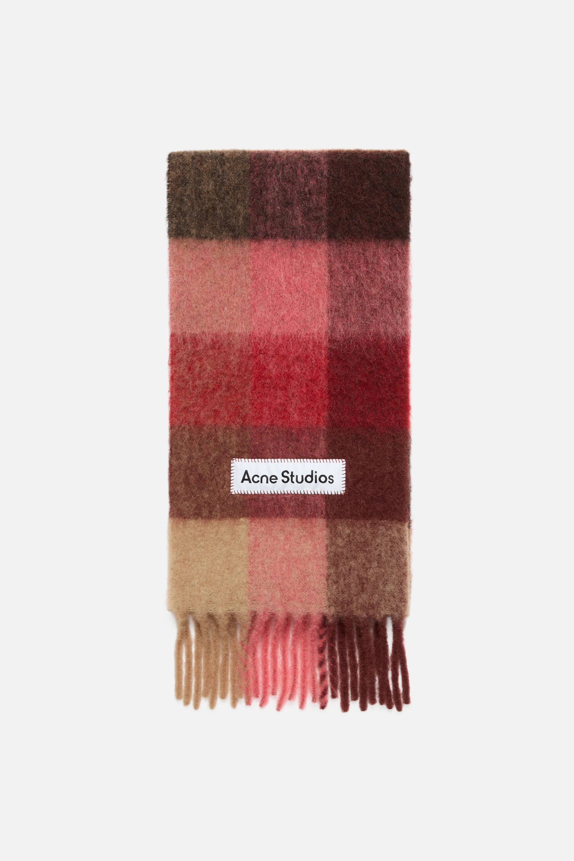 Mohair Check Scarf - Red/Pink/Beige - 1