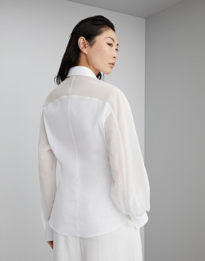 Brunello Cucinelli Stretch cotton poplin shirt with cotton organza sleeves and monili outlook