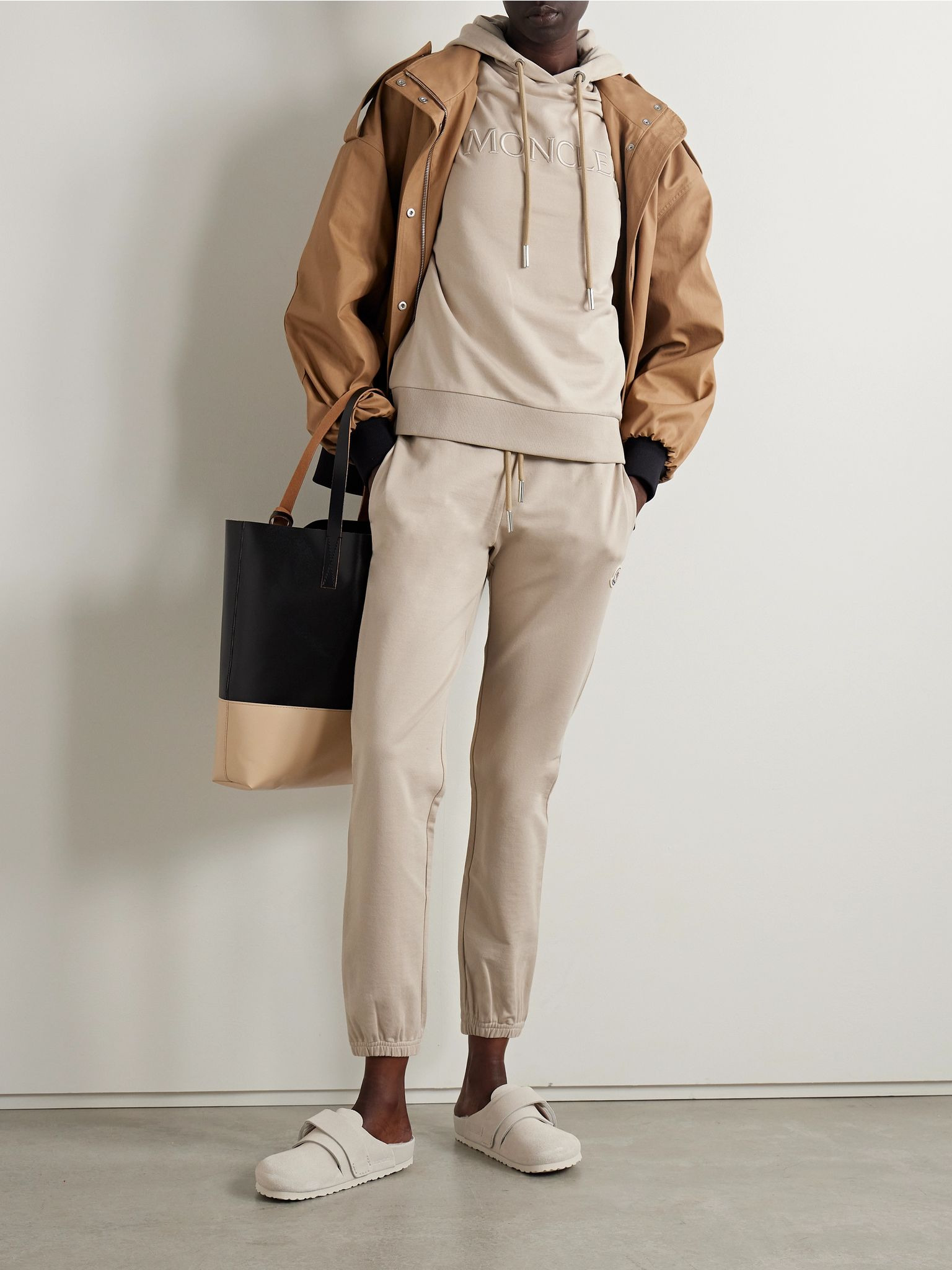 Appliquéd cotton-jersey tapered track pants Beige - 2