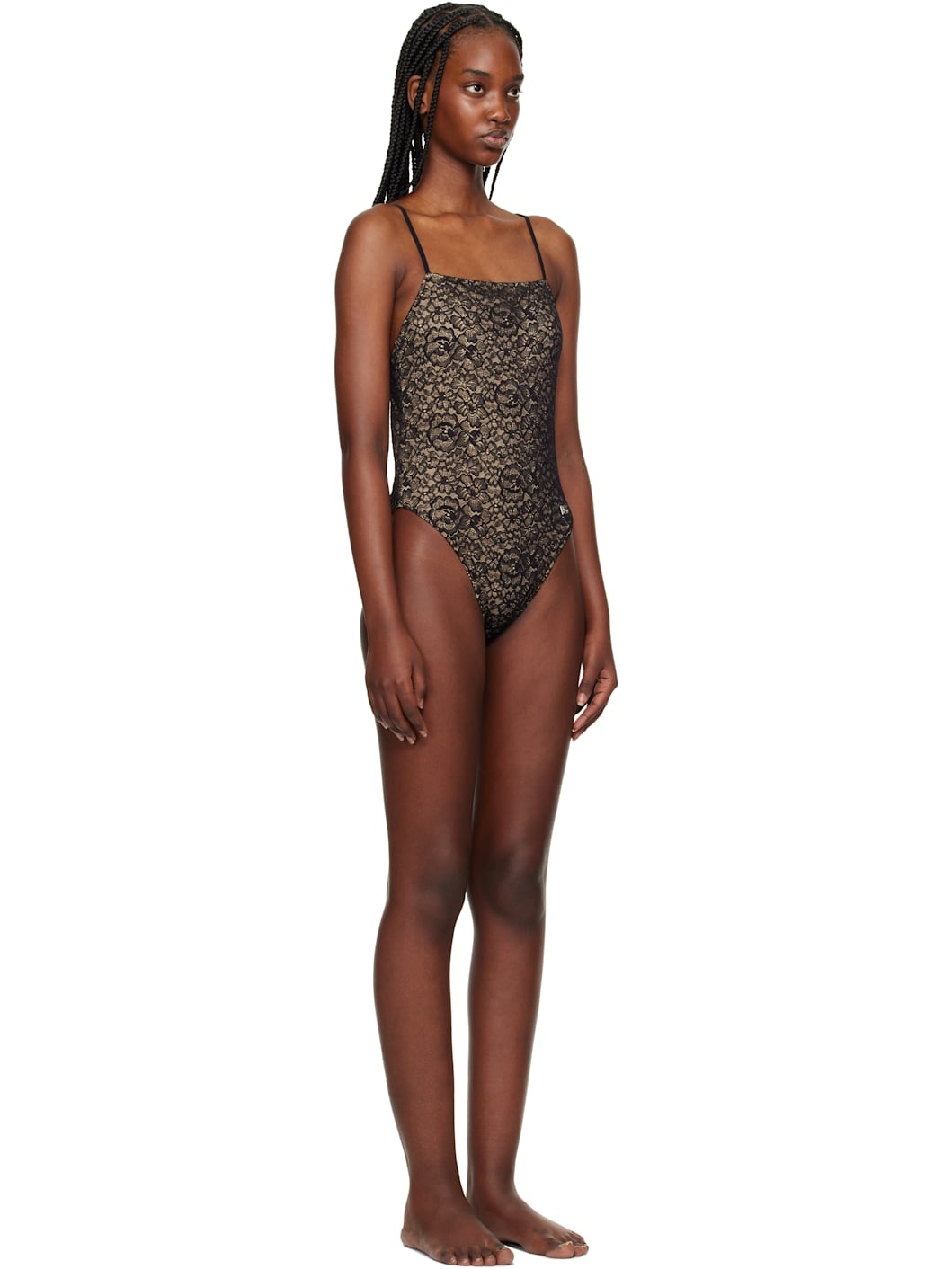 Beige & Black Lace Swimsuit - 2