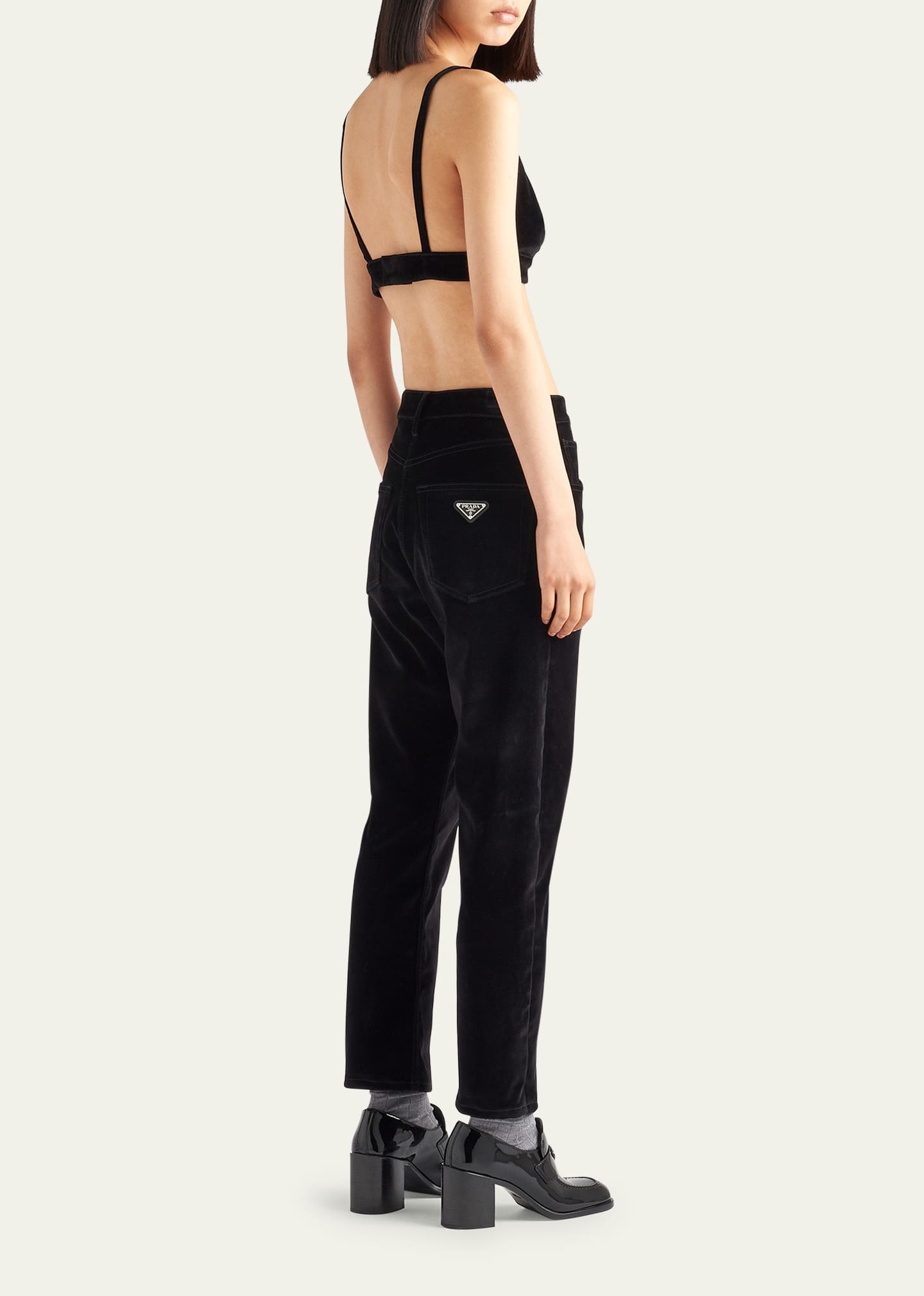 Velvet Denim Plunging Crop Top - 3