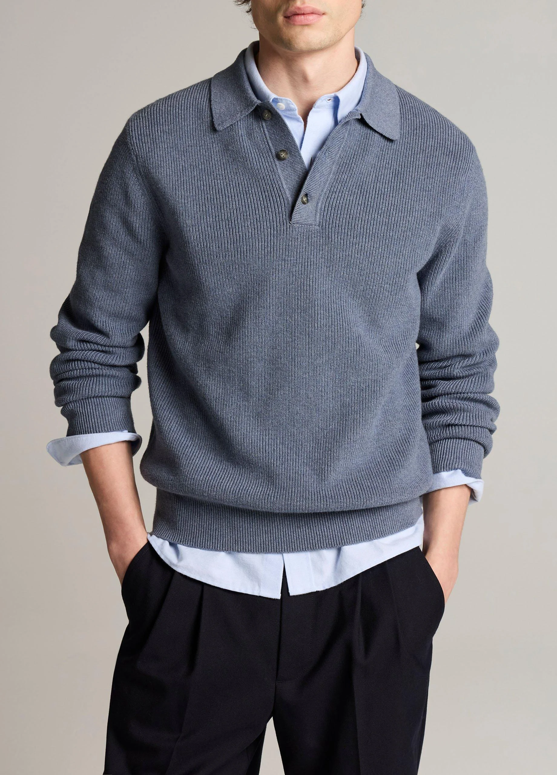 Heirloom Shaker Cotton-Cashmere Polo Sweater - 1