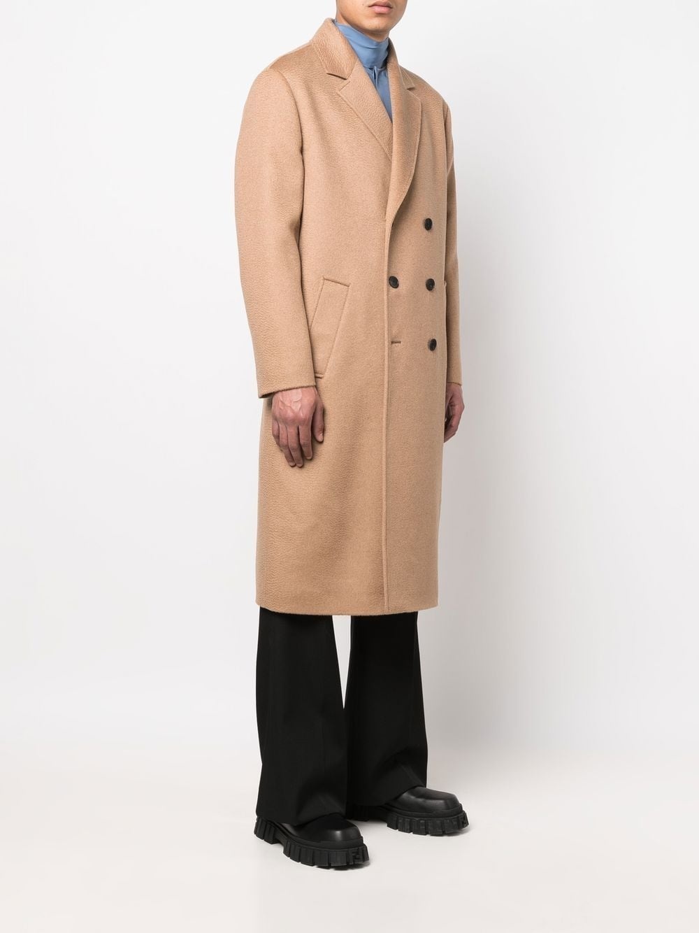 notched lapels double-breasted coat - 3