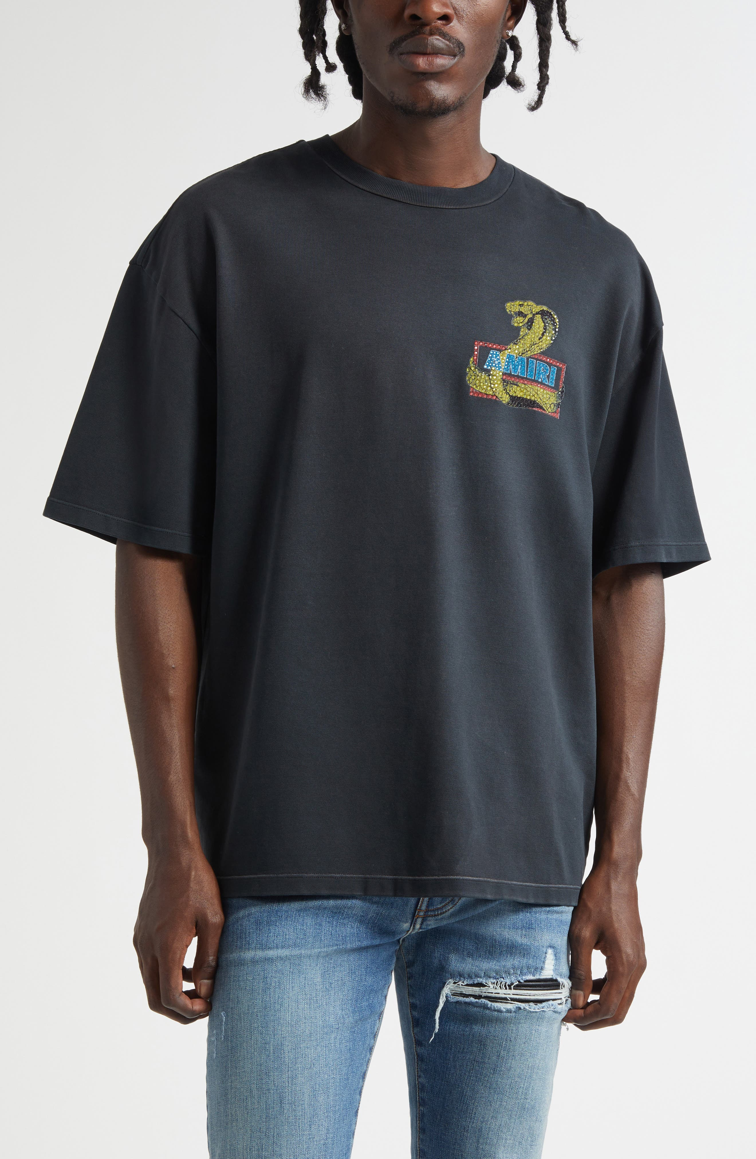 AMIRI Crystal Cobra Oversize Graphic T-Shirt in Black at Nordstrom - 1