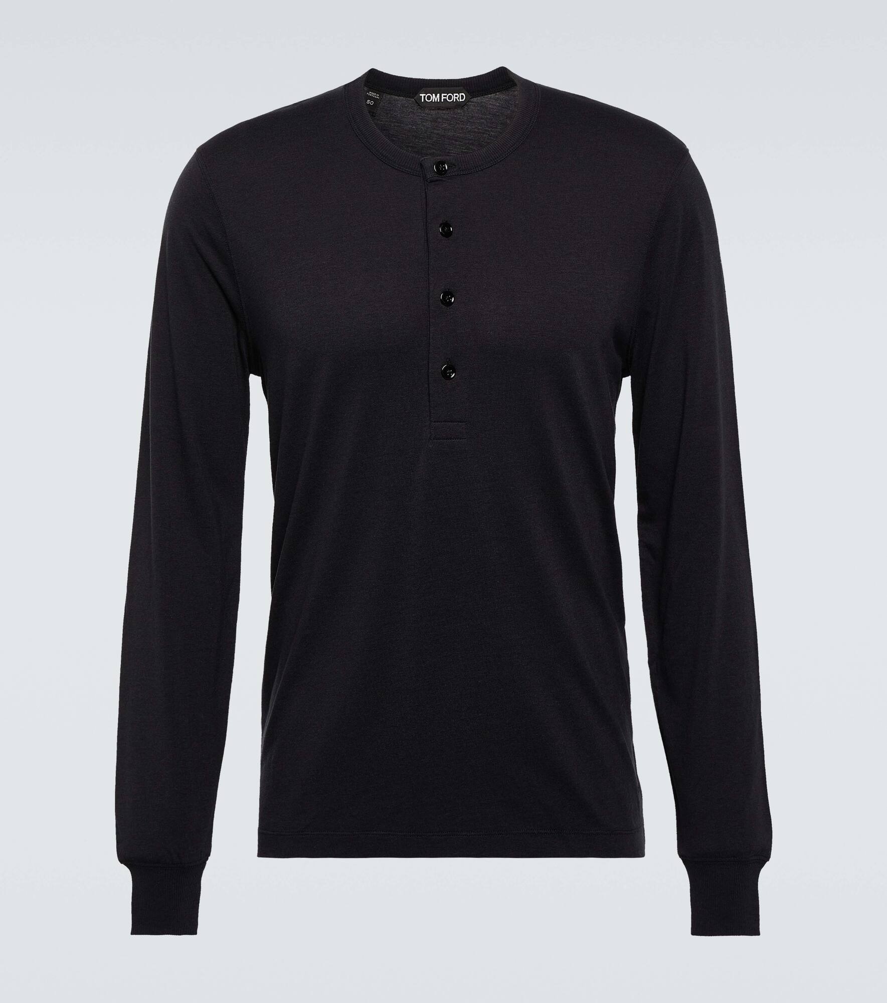 Lyocell and cotton Henley long-sleeved top - 1