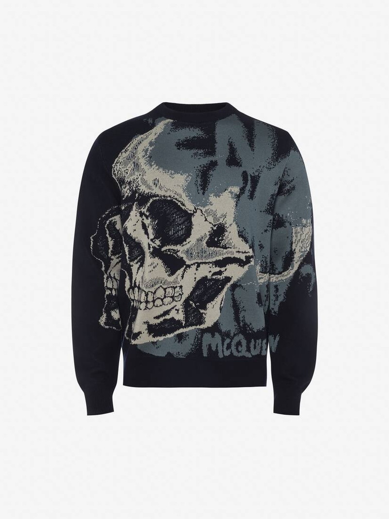 Men's Skull Graffiti Jumper in Navy - 1