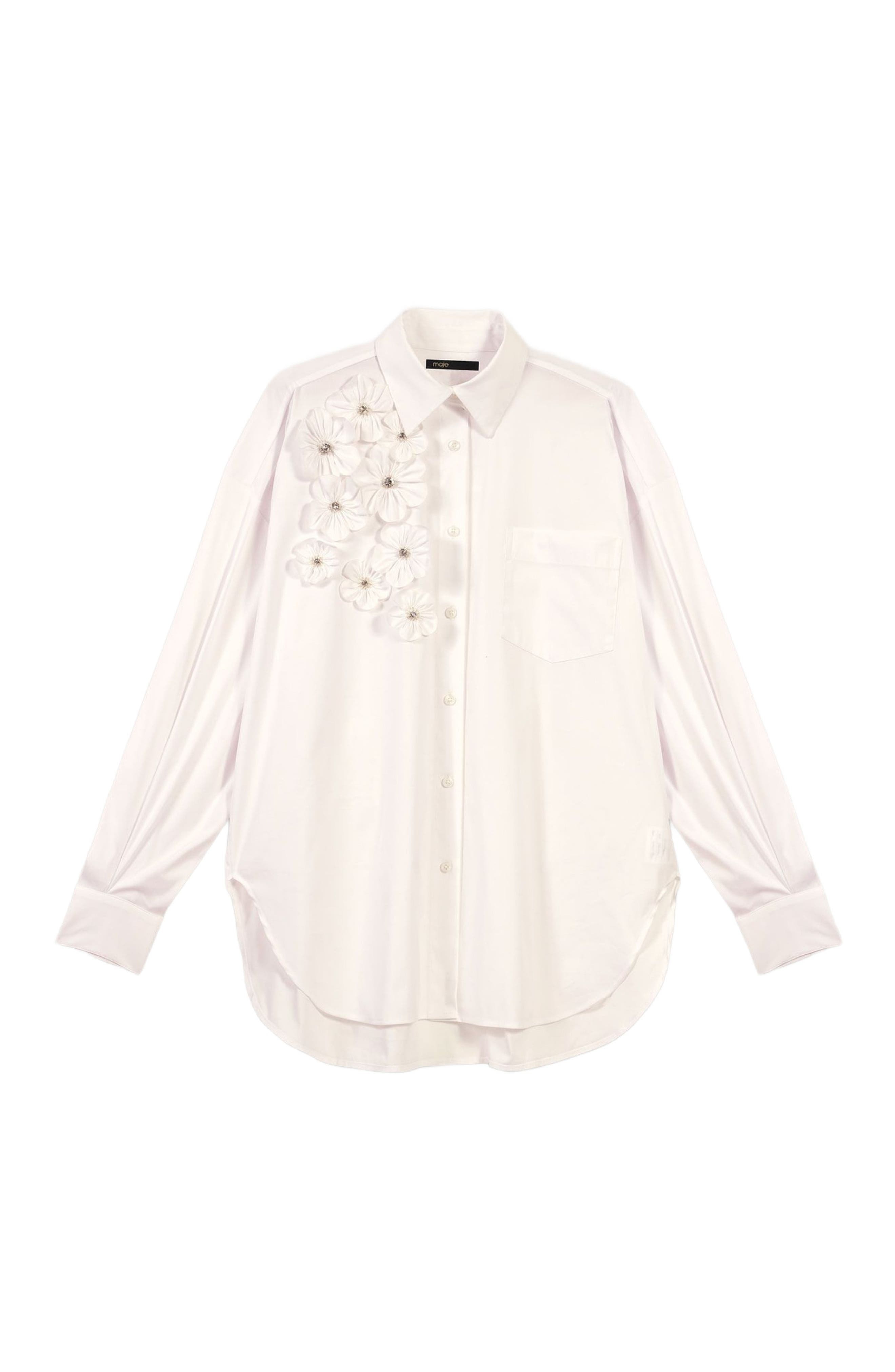 maje Long shirt with embroidered flowers in White at Nordstrom - 1