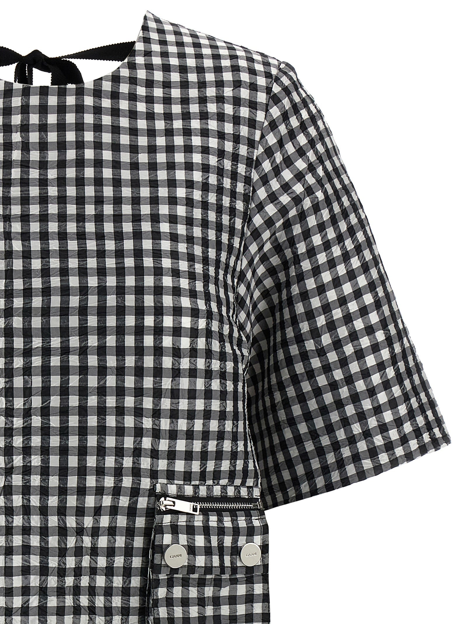 Crinkled Check Mini Dresses White/Black - 3