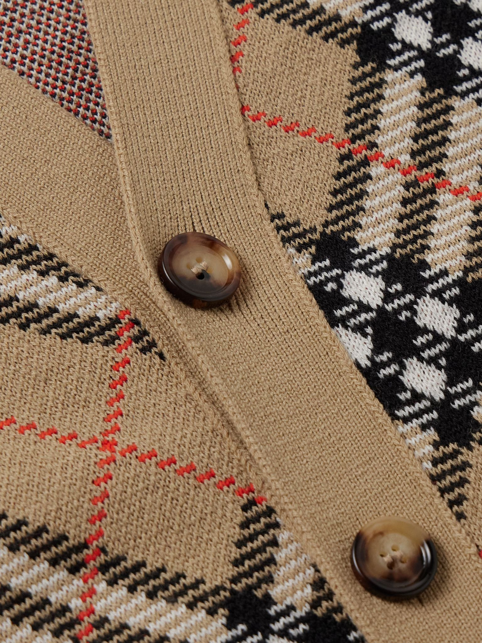 Checked Jacquard-Knit Wool-Blend Cardigan Sand - 4