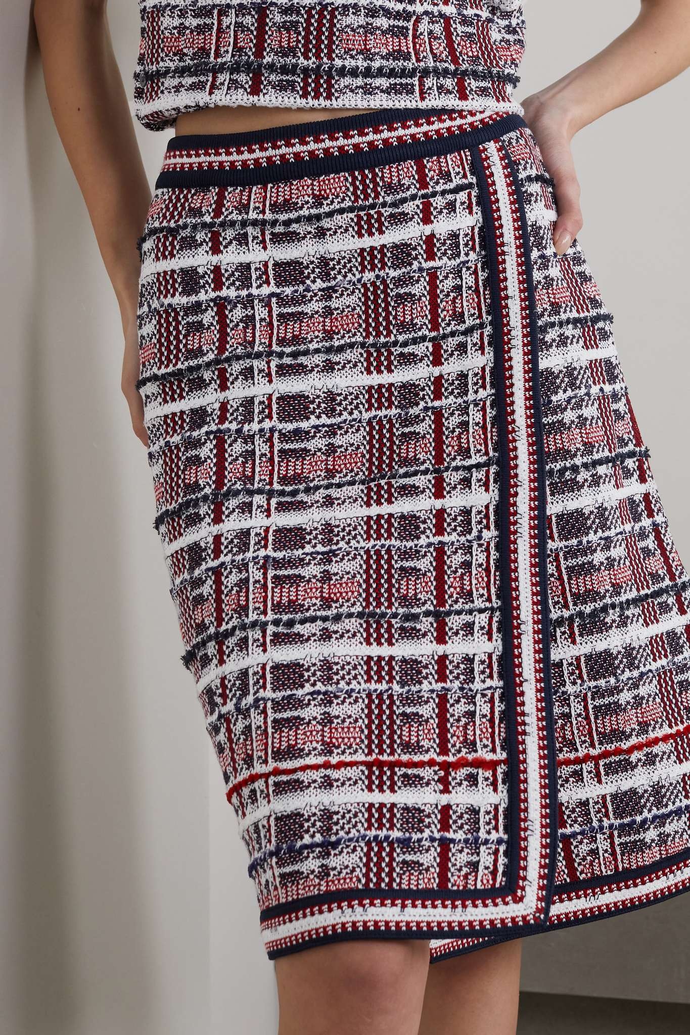 Checked cotton-blend jacquard-knit skirt - 3