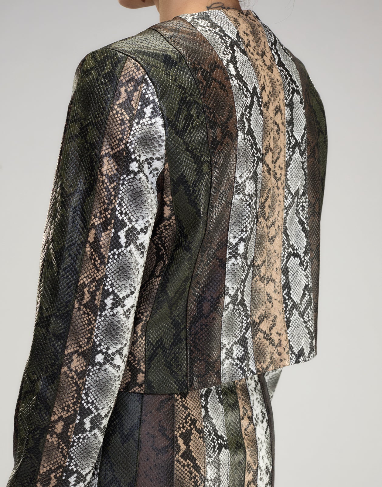 Snake-Embossed Vegan Leather Cropped Jacket - 3