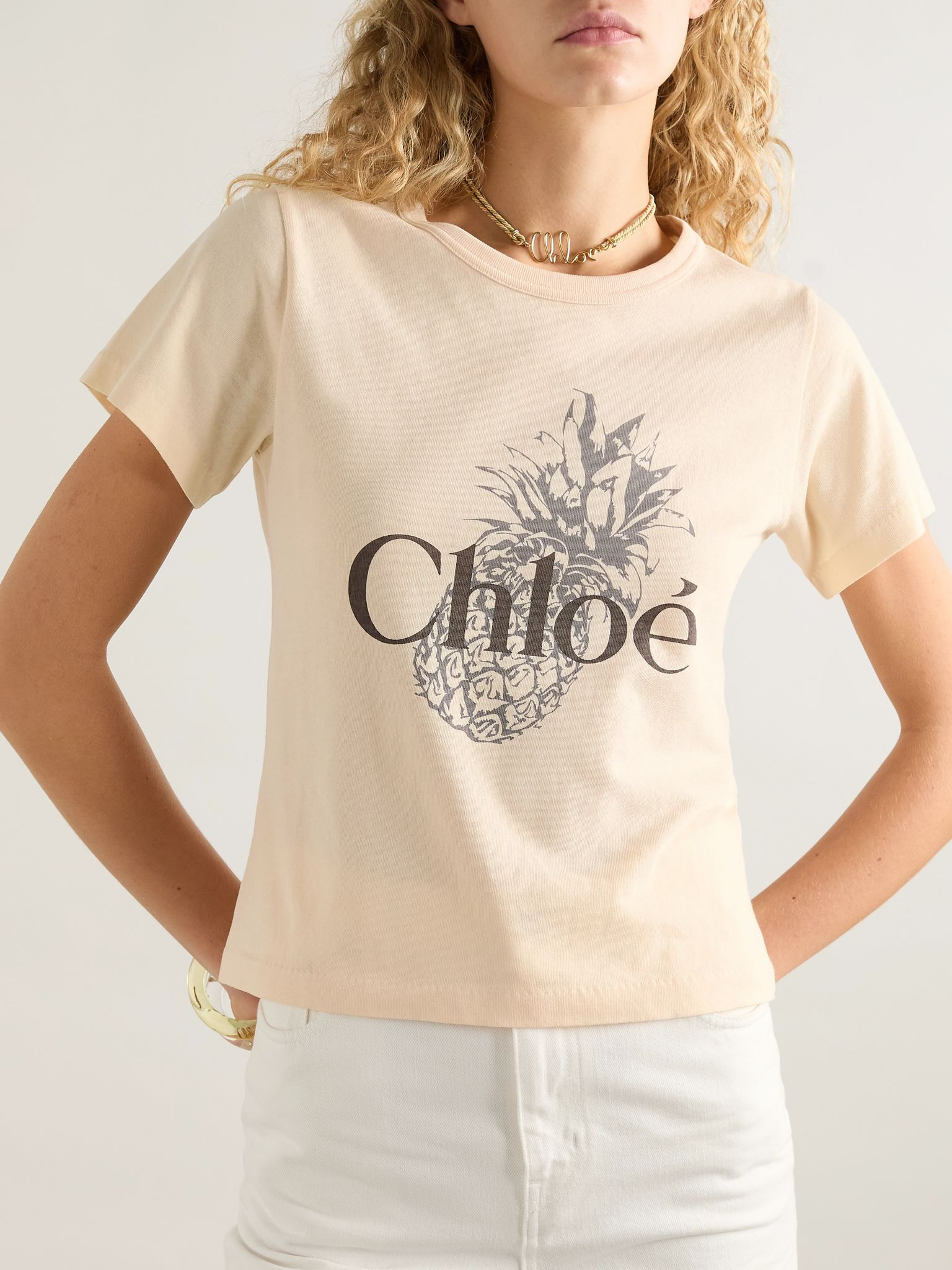 Printed cotton-jersey T-shirt Cream - 3