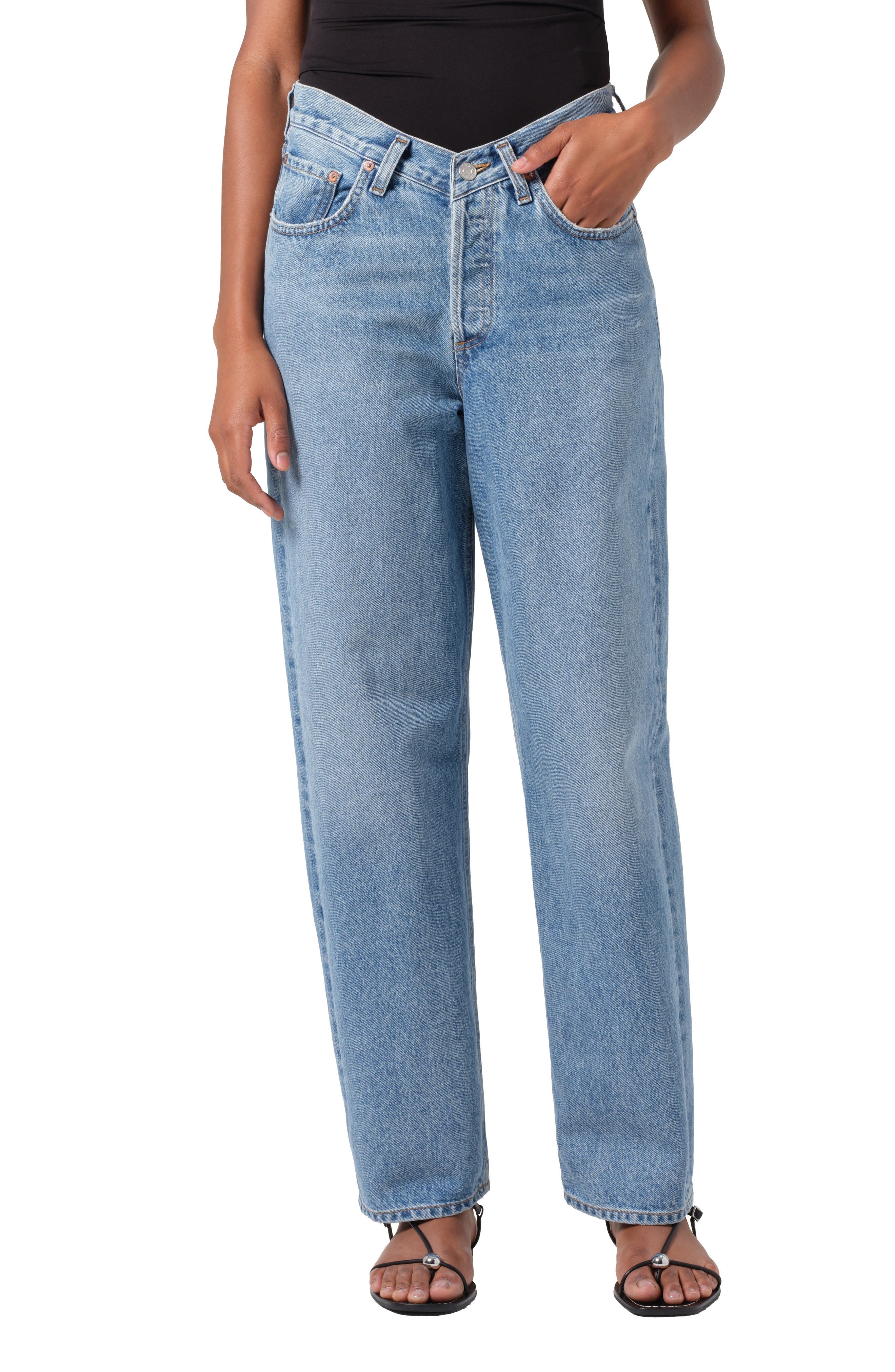 AGOLDE V-Waist Baggy Straight Leg Jeans in Fairway at Nordstrom - 1