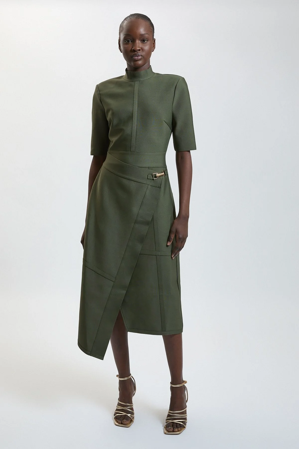 Figure Form Bandage Asymmetric Knit Midi Dress - 1