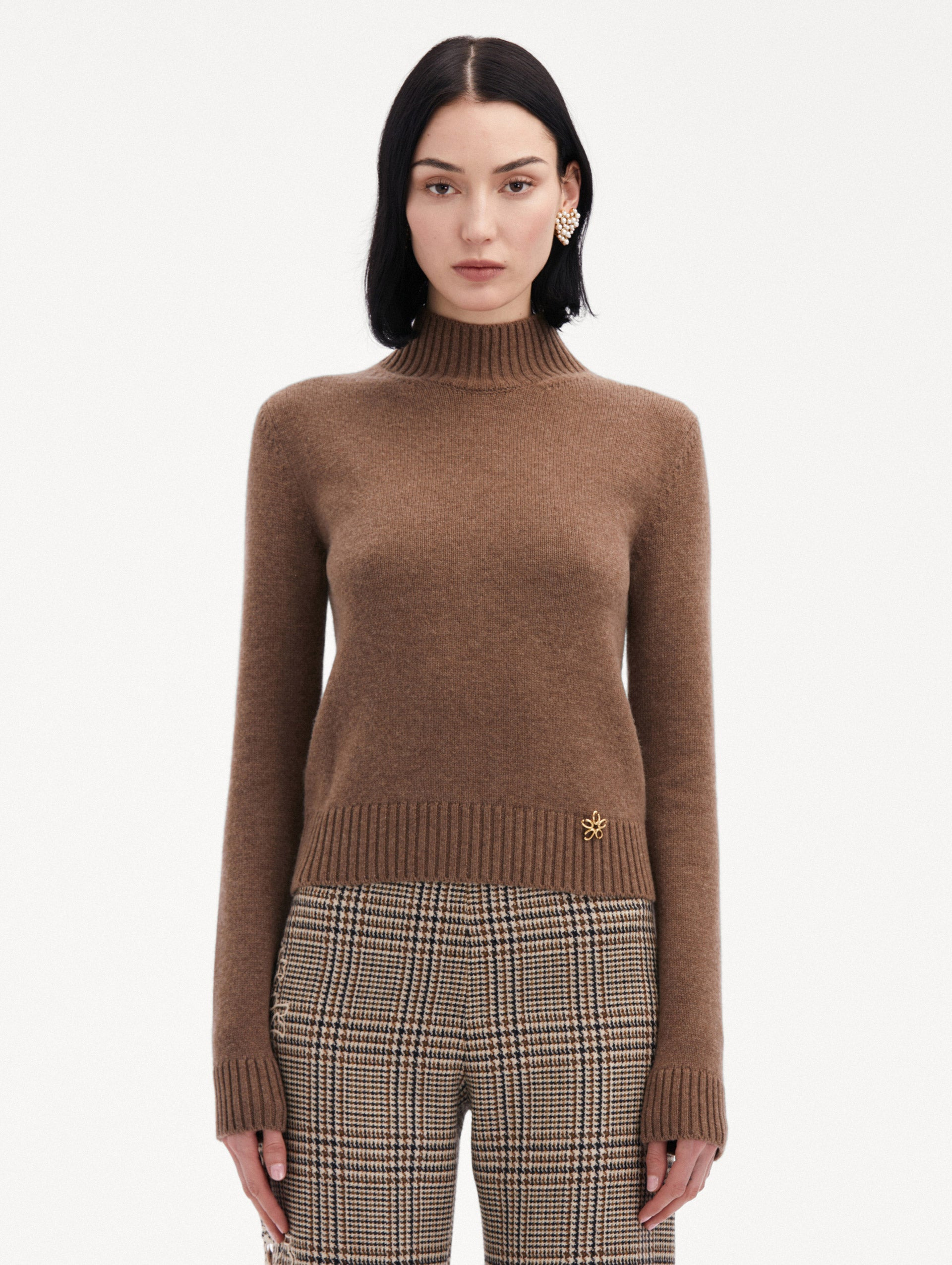 O FLOWER MOCK NECK CASHMERE PULLOVER - 2