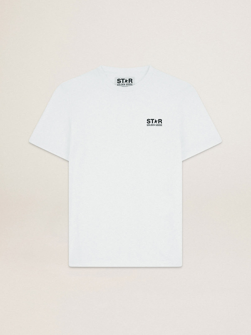 Women's white T-shirt with contrasting black logo and star - 1