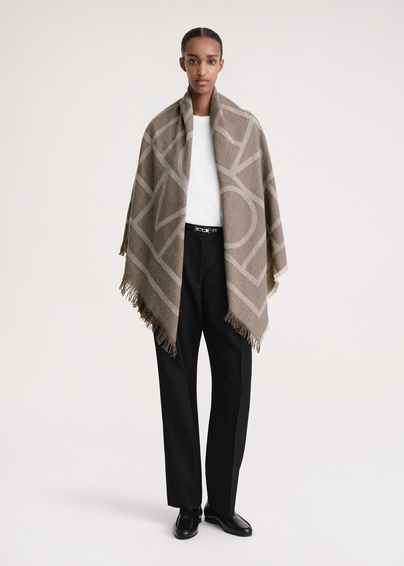 TOTEME Monogram wool cashmere scarf tobacco monogram outlook