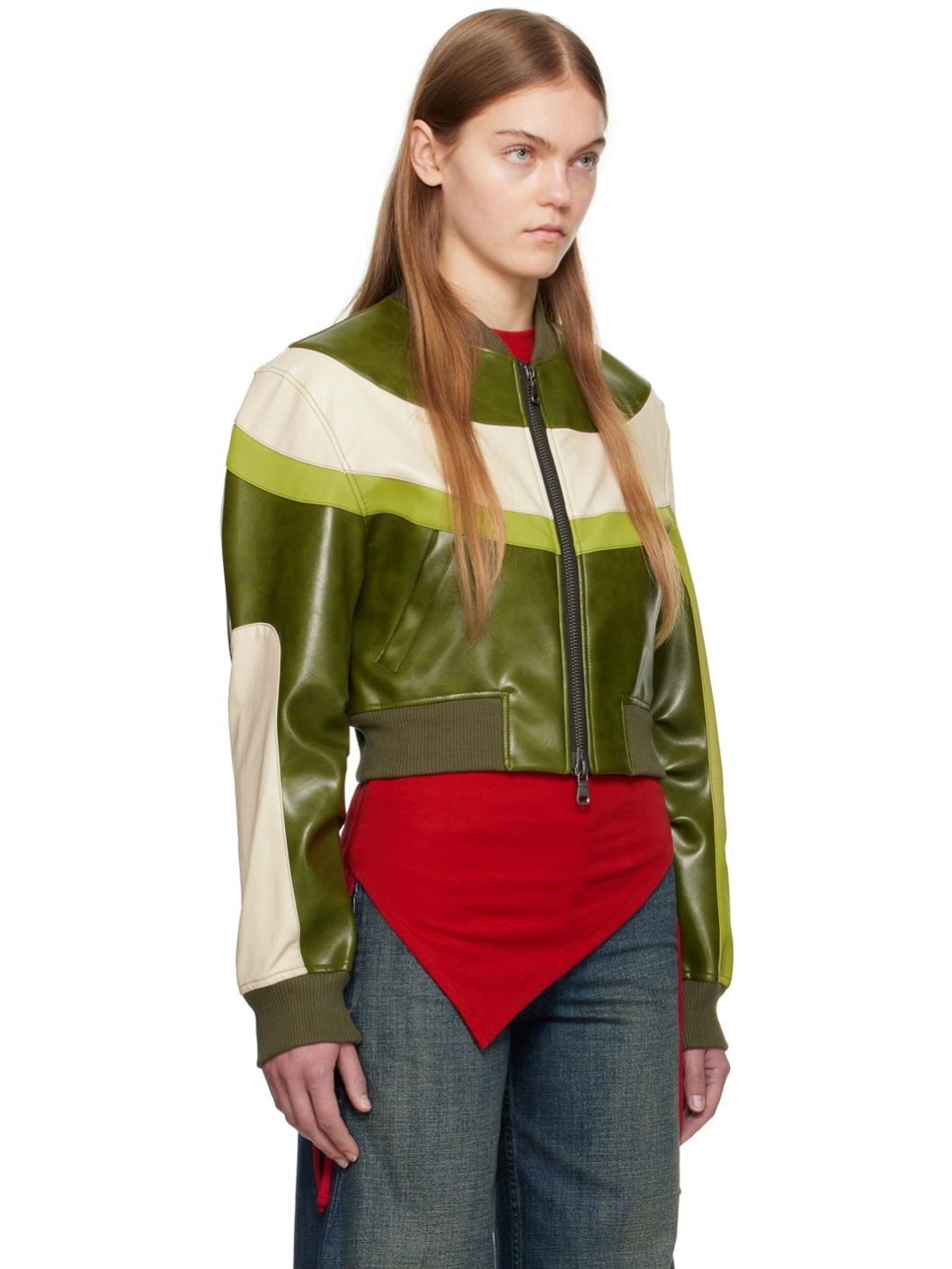 Green & Beige Lilu Bomber Jacket - 2
