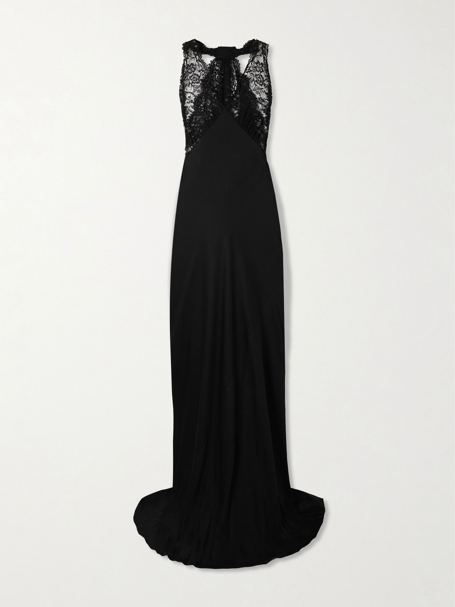 Lace-trimmed silk-charmeuse halterneck gown Black - 1