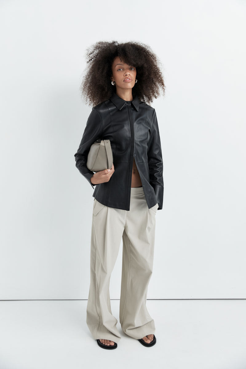 Leather Panelled Shirt - Black - 9
