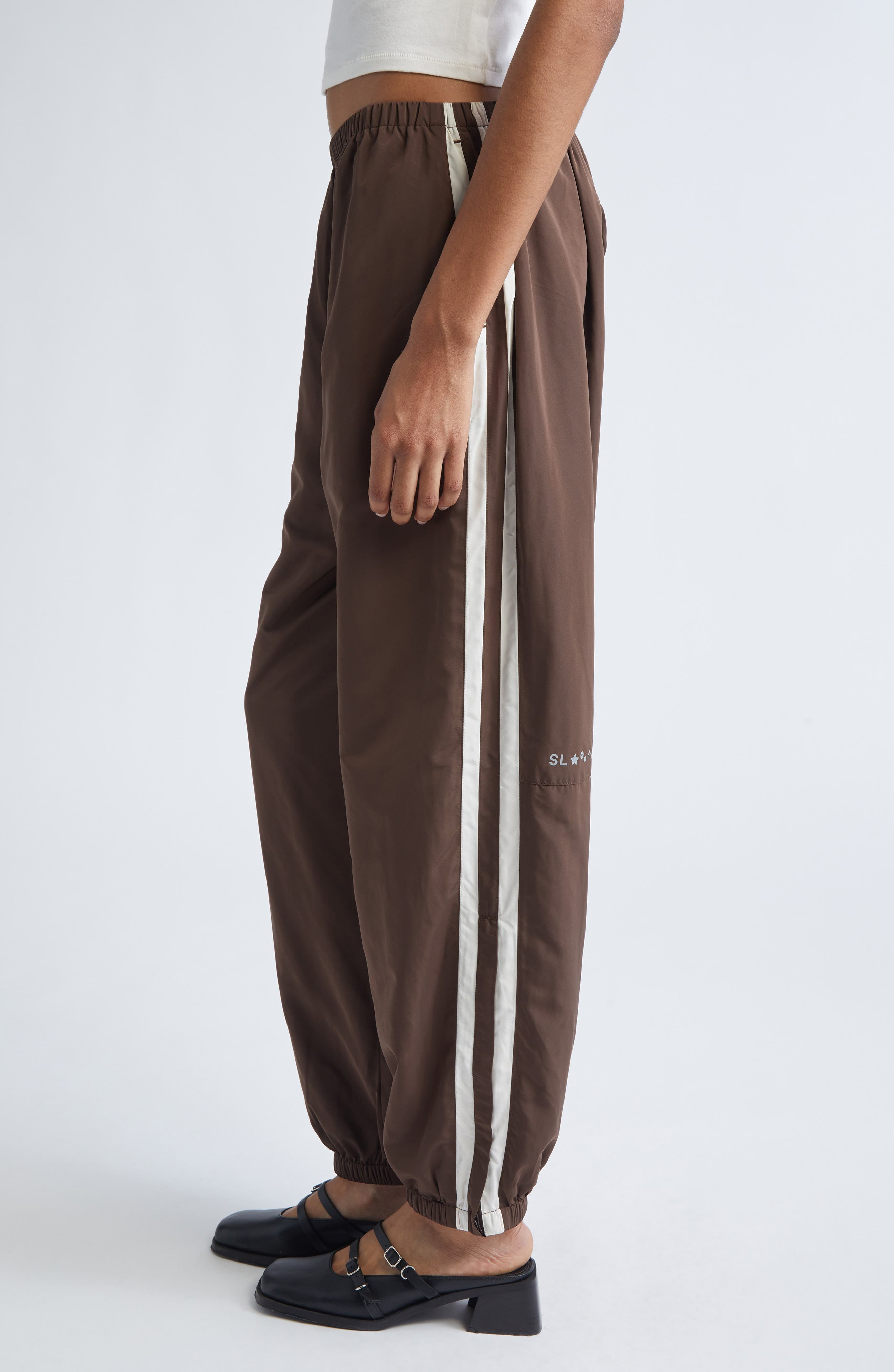 Sandy Liang Paprika Taffeta Track Pants in Dark Brown at Nordstrom - 3