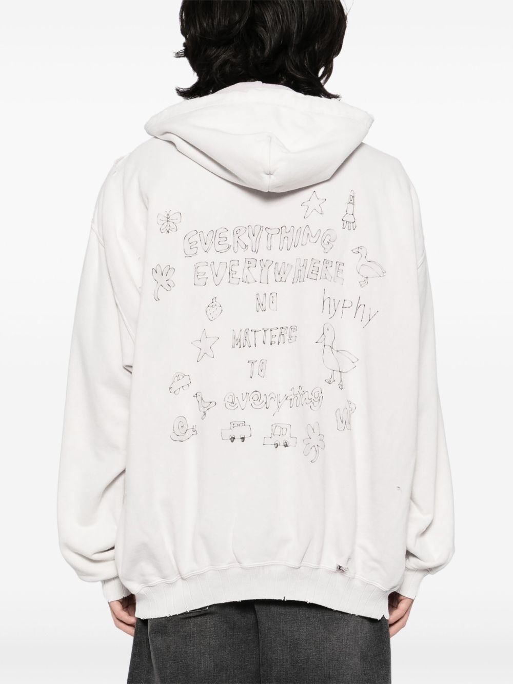 bleached smily-face-print zip-up hoodie - 4