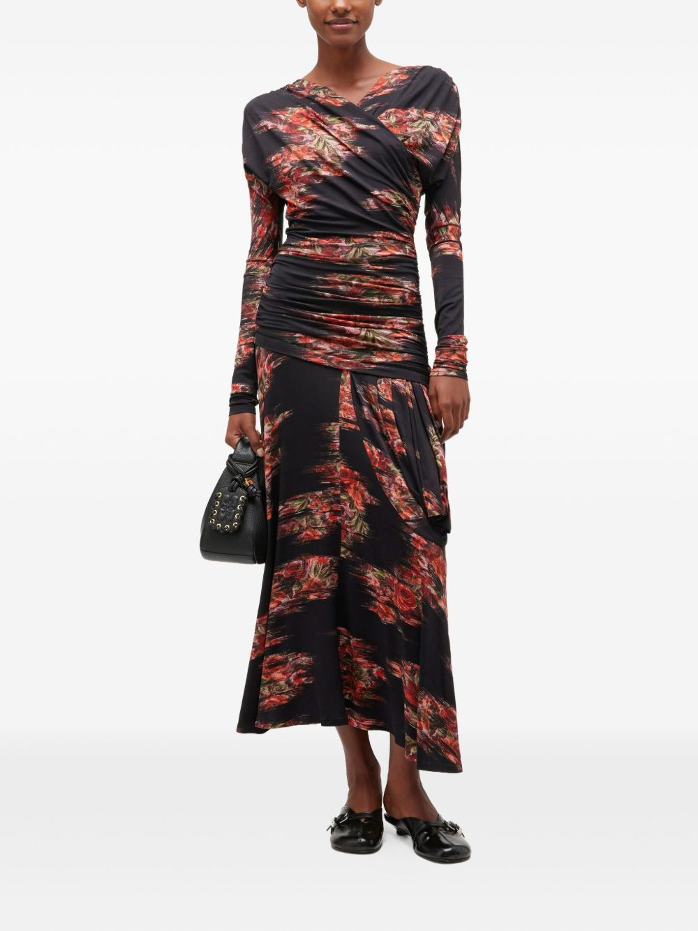 floral-print ruched midi dress - 2