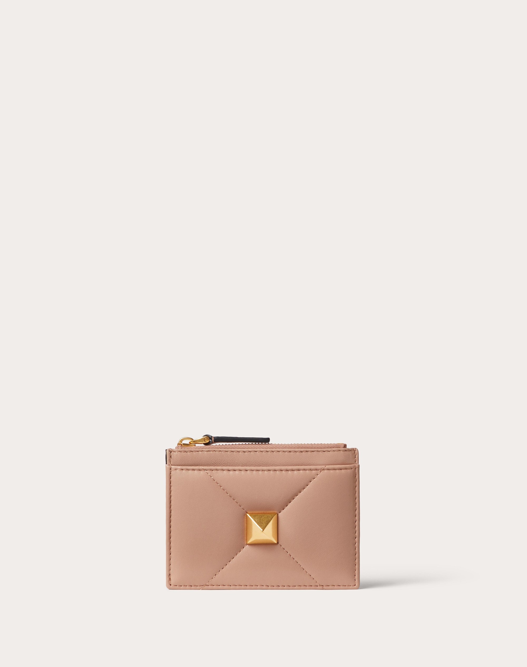 ROMAN STUD NAPPA LEATHER COIN PURSE WITH ZIPPER - 1