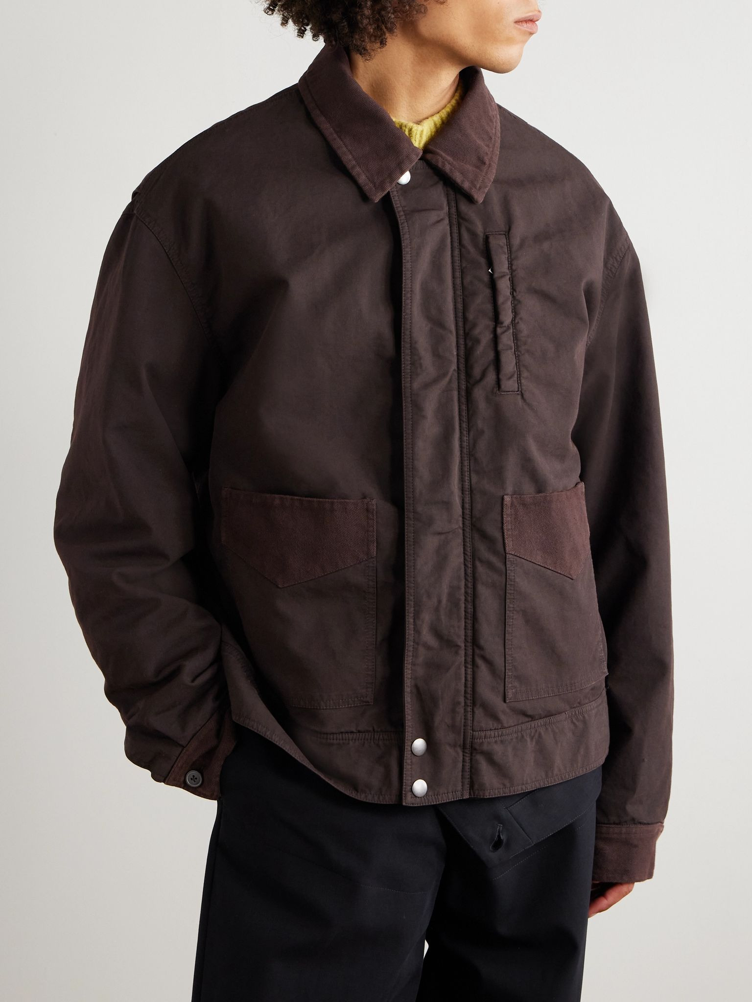 Twill-Trimmed Cotton Jacket Brown - 3