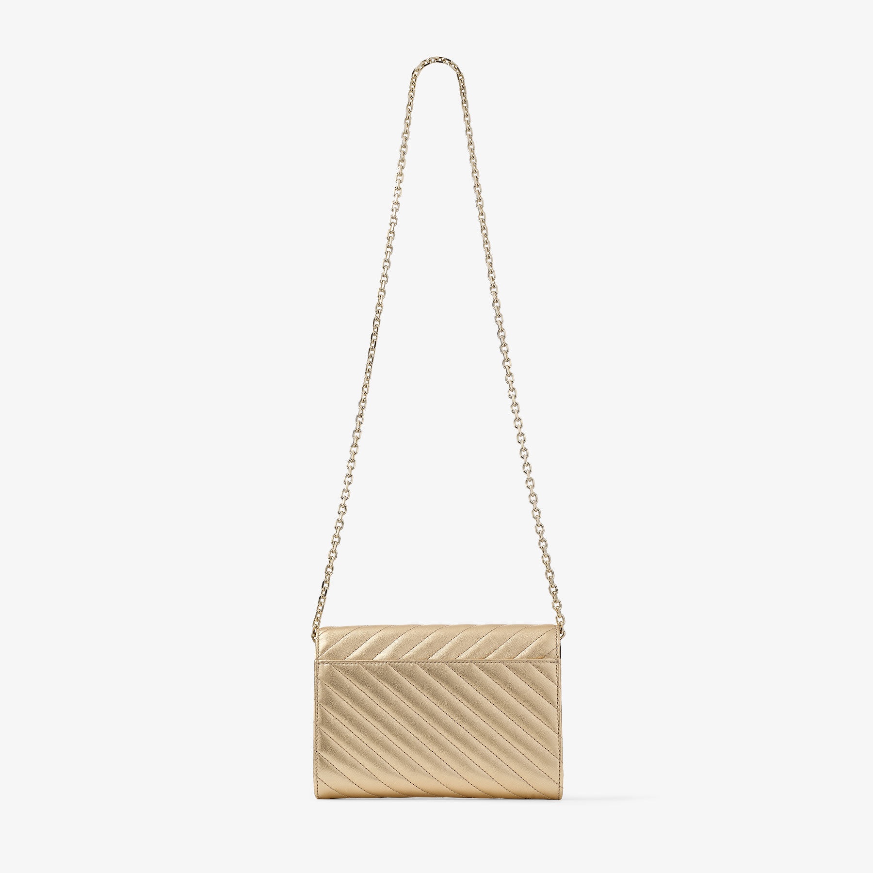 Avenue Curve Clutch
Shiny Gold Quilted Metallic Leather Clutch with Chain - 6