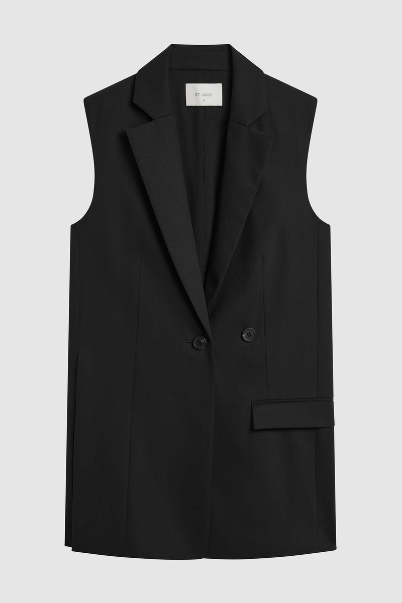 Wool Sleeveless Split Blazer - Black 7