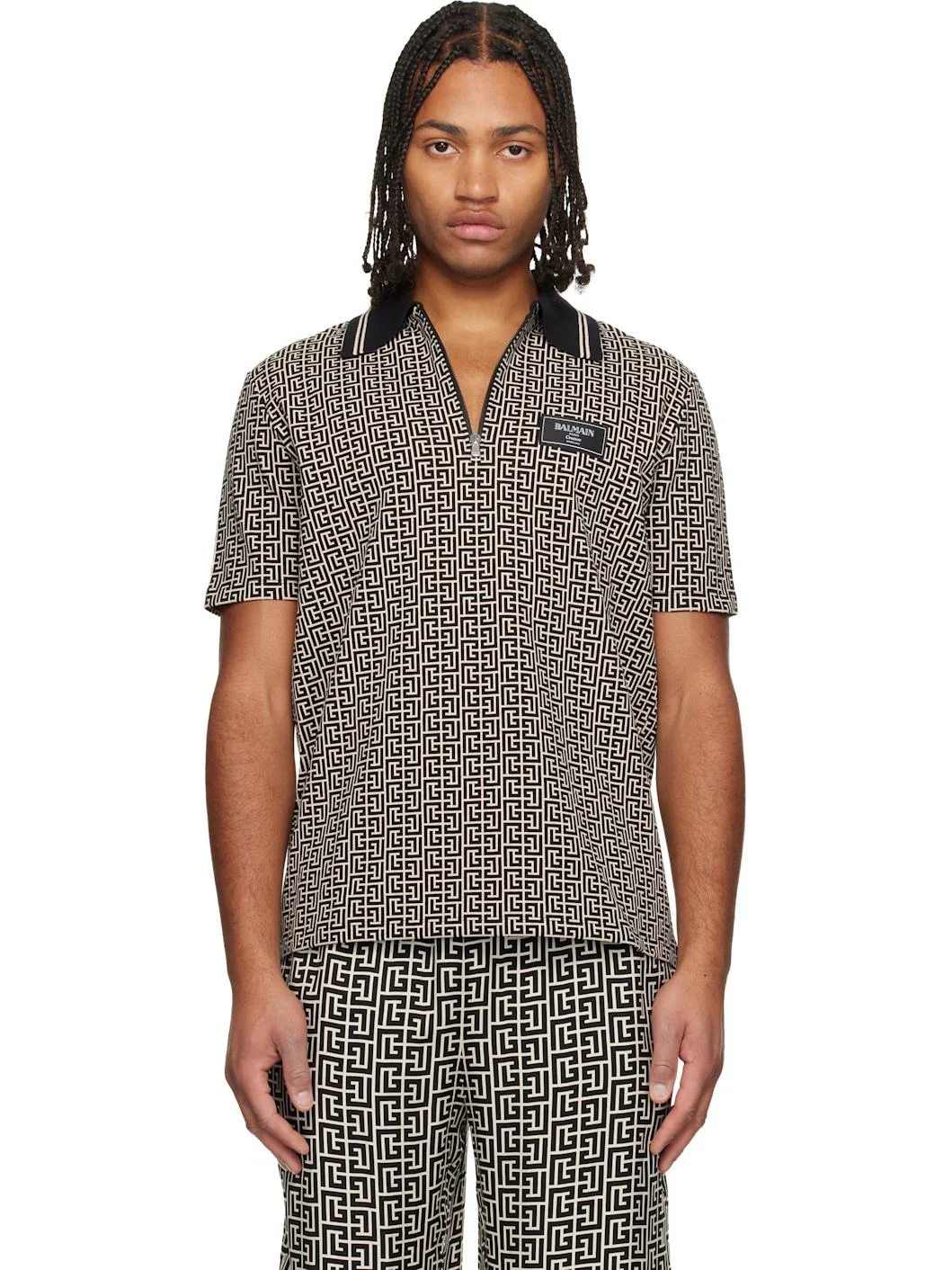 Black & Beige Monogram Polo - 1