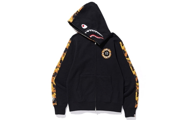 A BATHING APE x XO Shark Camo Full Zip Hoodie 'Black Yellow' 1E70-115-904 - 2