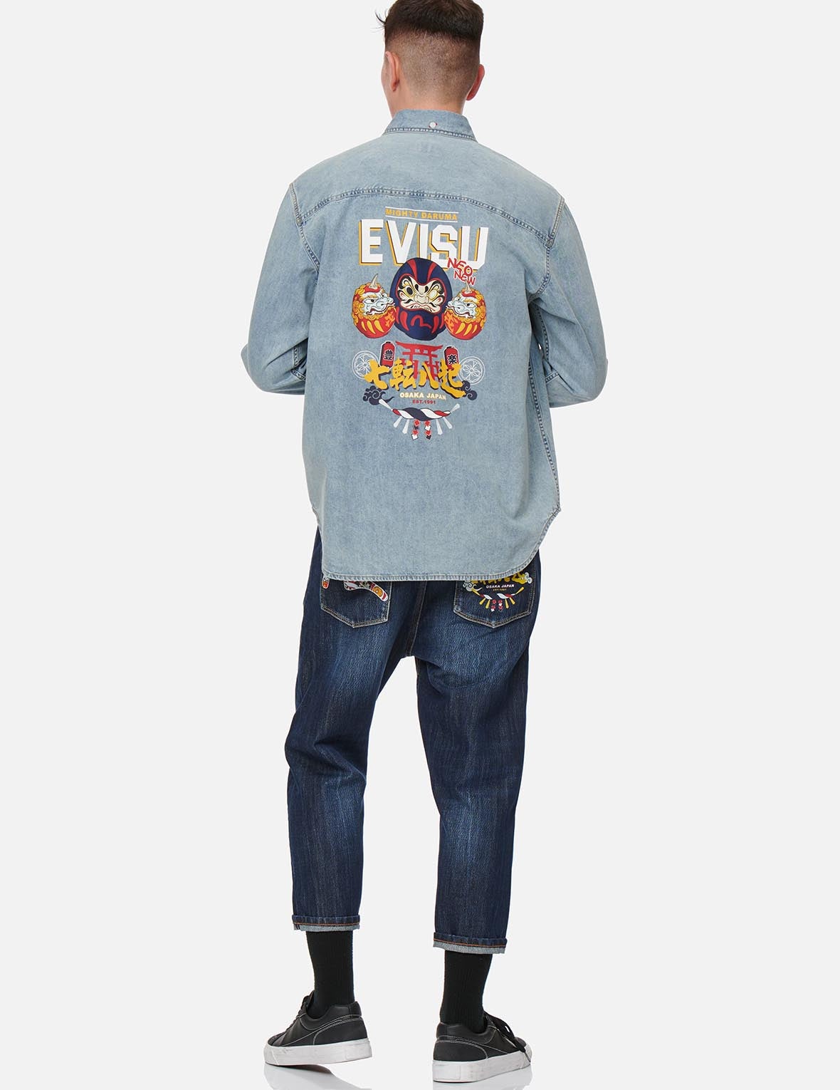 Daruma Buddies Print Denim Shirt - 5