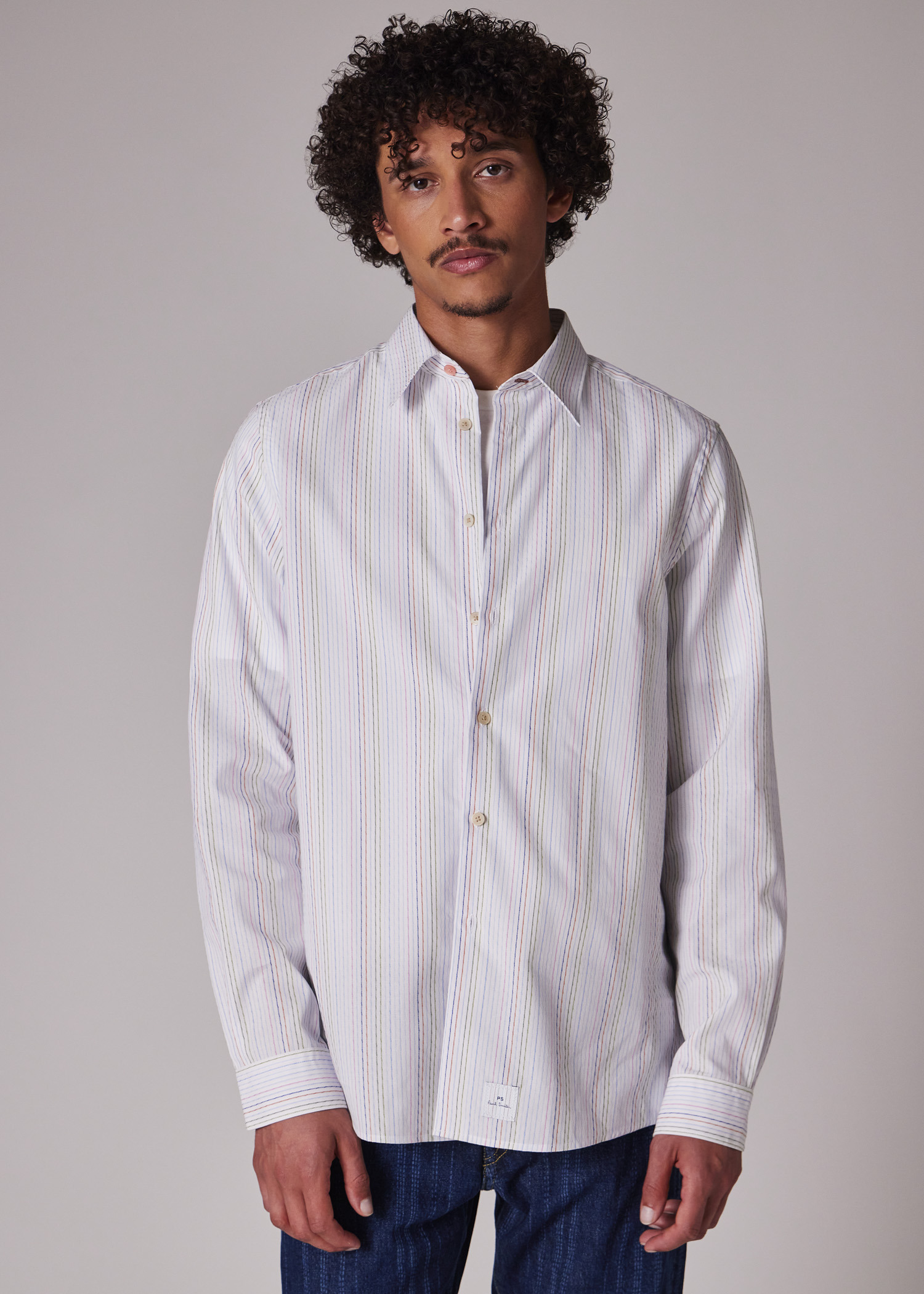 White Yarn-Dyed Twisted Stripe Cotton Shirt - 6
