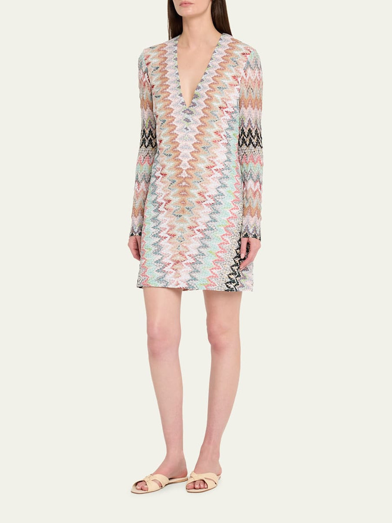 Plunging Metallic Zigzag Long-Sleeve Mini Dress 4