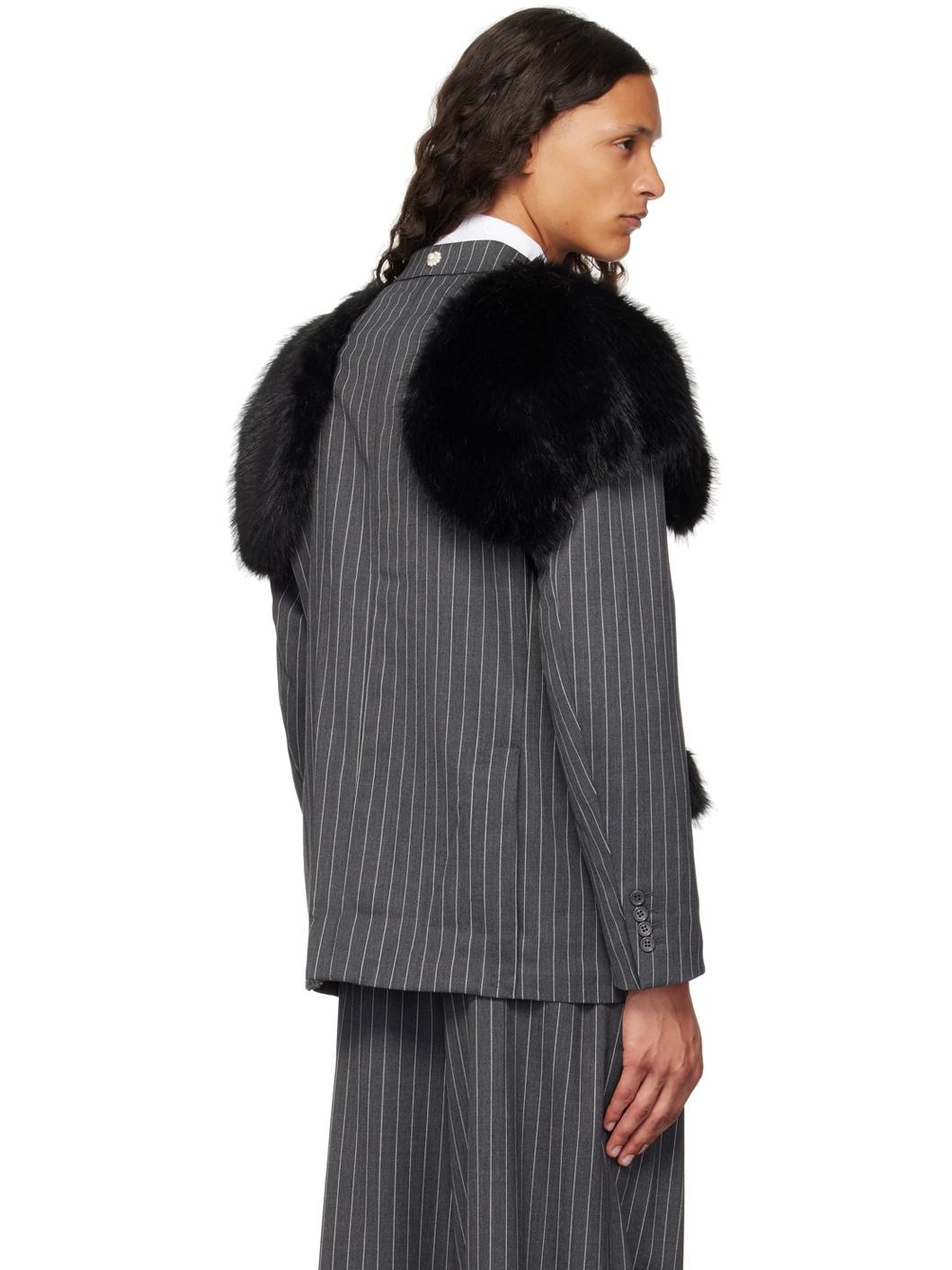 Gray Pinstripe Classic Blazer - 3