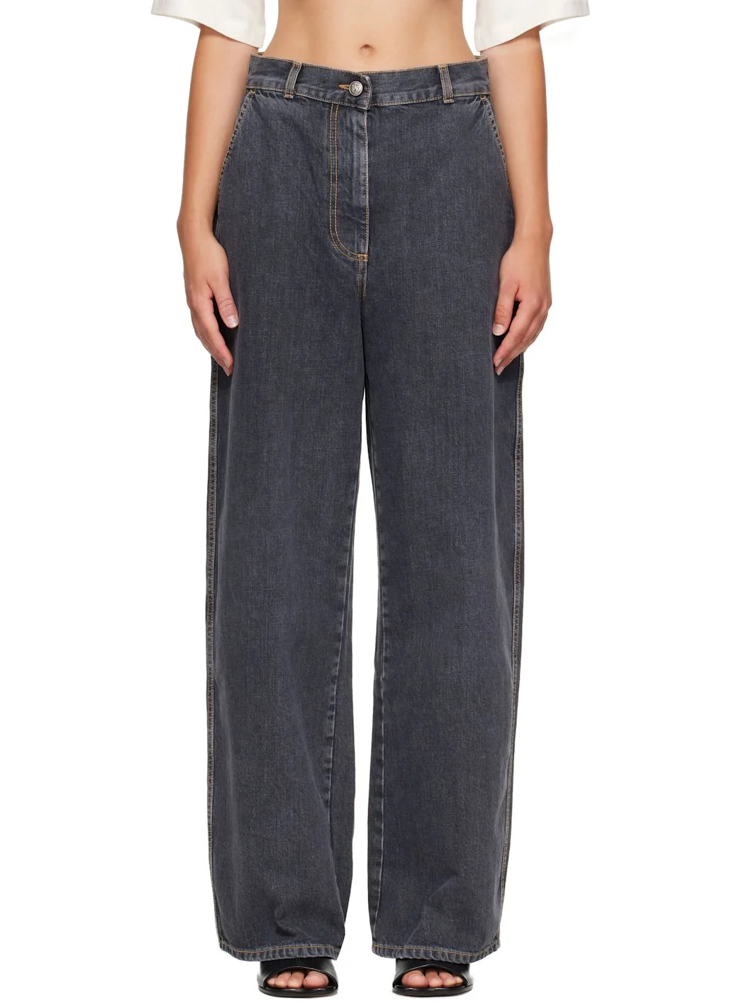 Gray Tree Logo Loose Jeans - 1