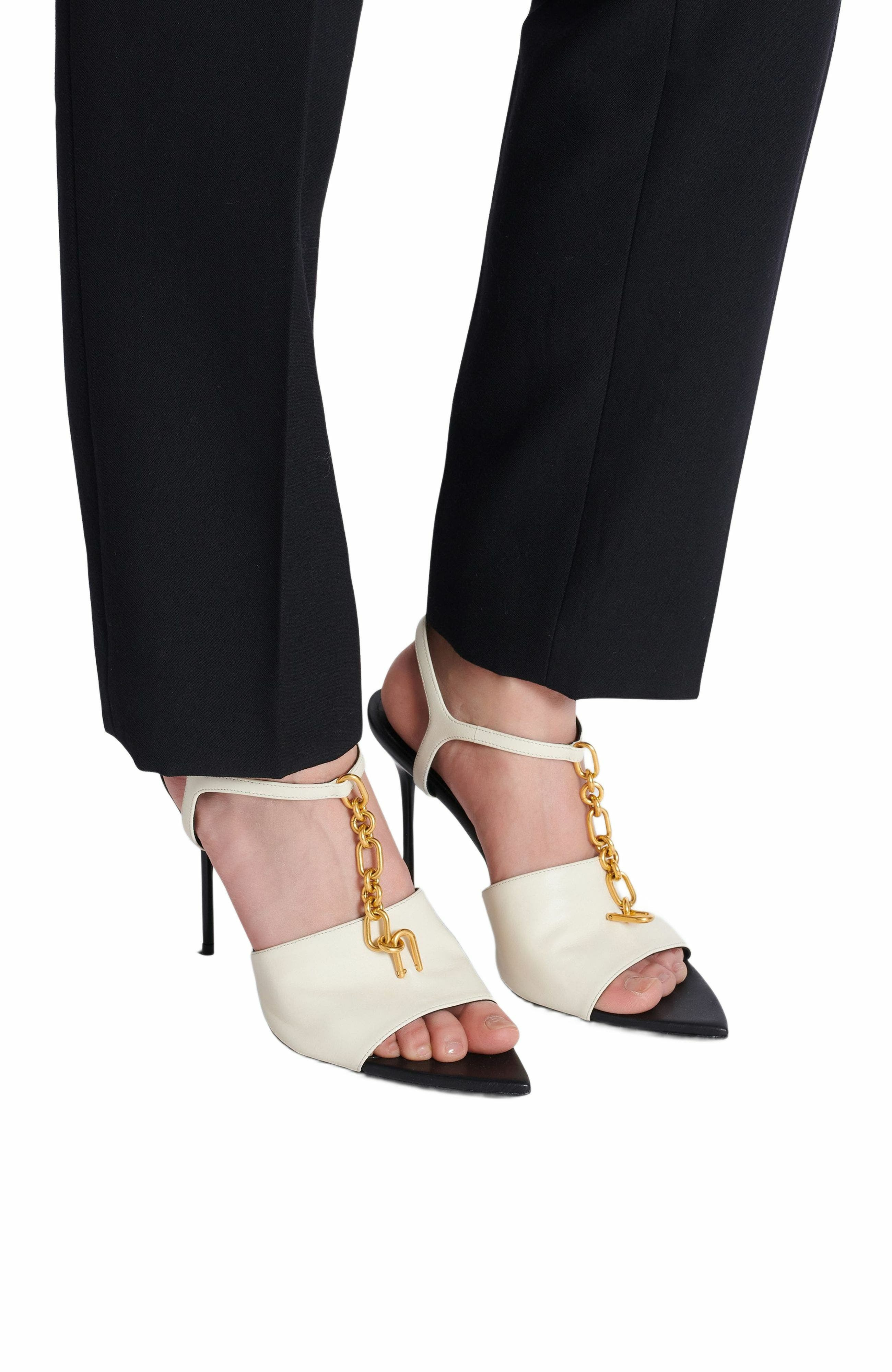 Balmain Sync leather sandals with heel in Beige at Nordstrom - 2