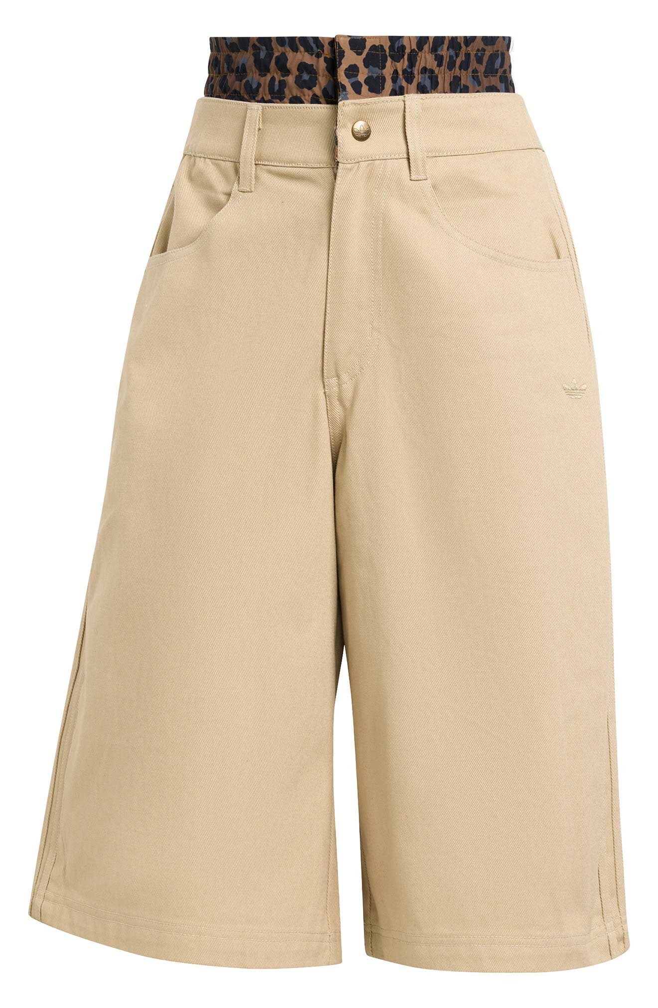 adidas Firebird Utility Denim Shorts in Stone Khaki at Nordstrom - 4