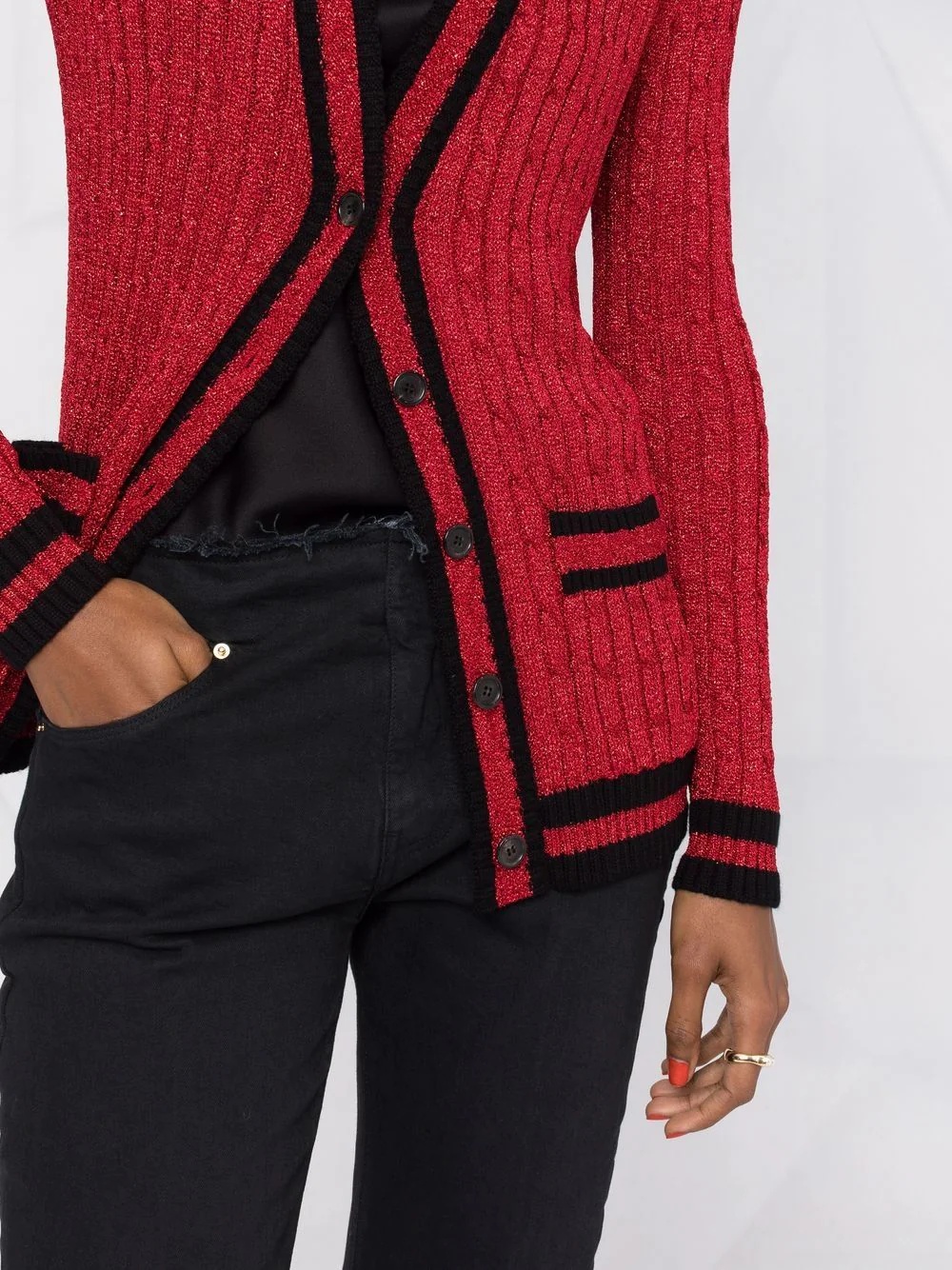 long knit college cardigan in braided lurex - 5