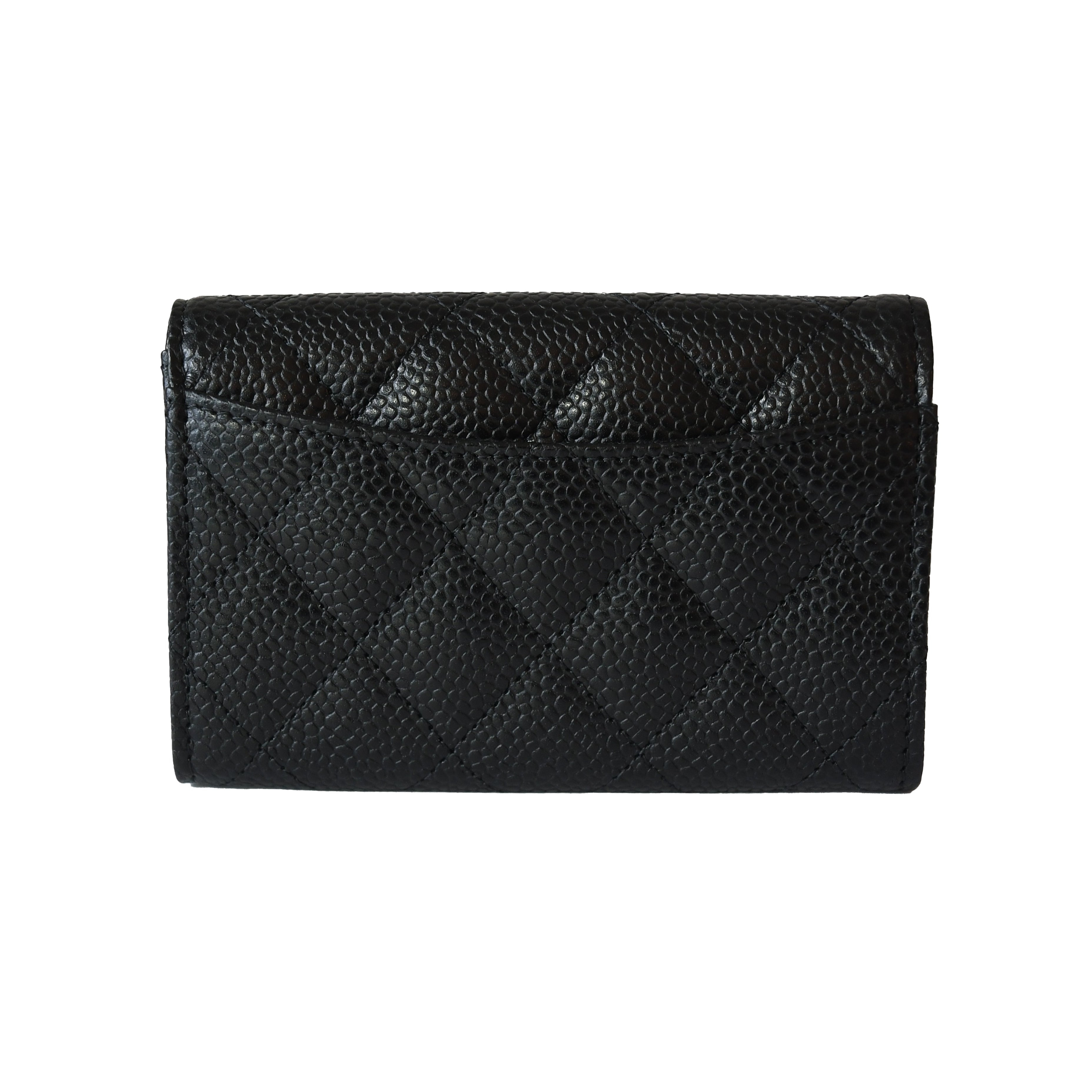 Chanel CC Quilted Caviar Flap Card Holder Wallet Black Silver - 2
