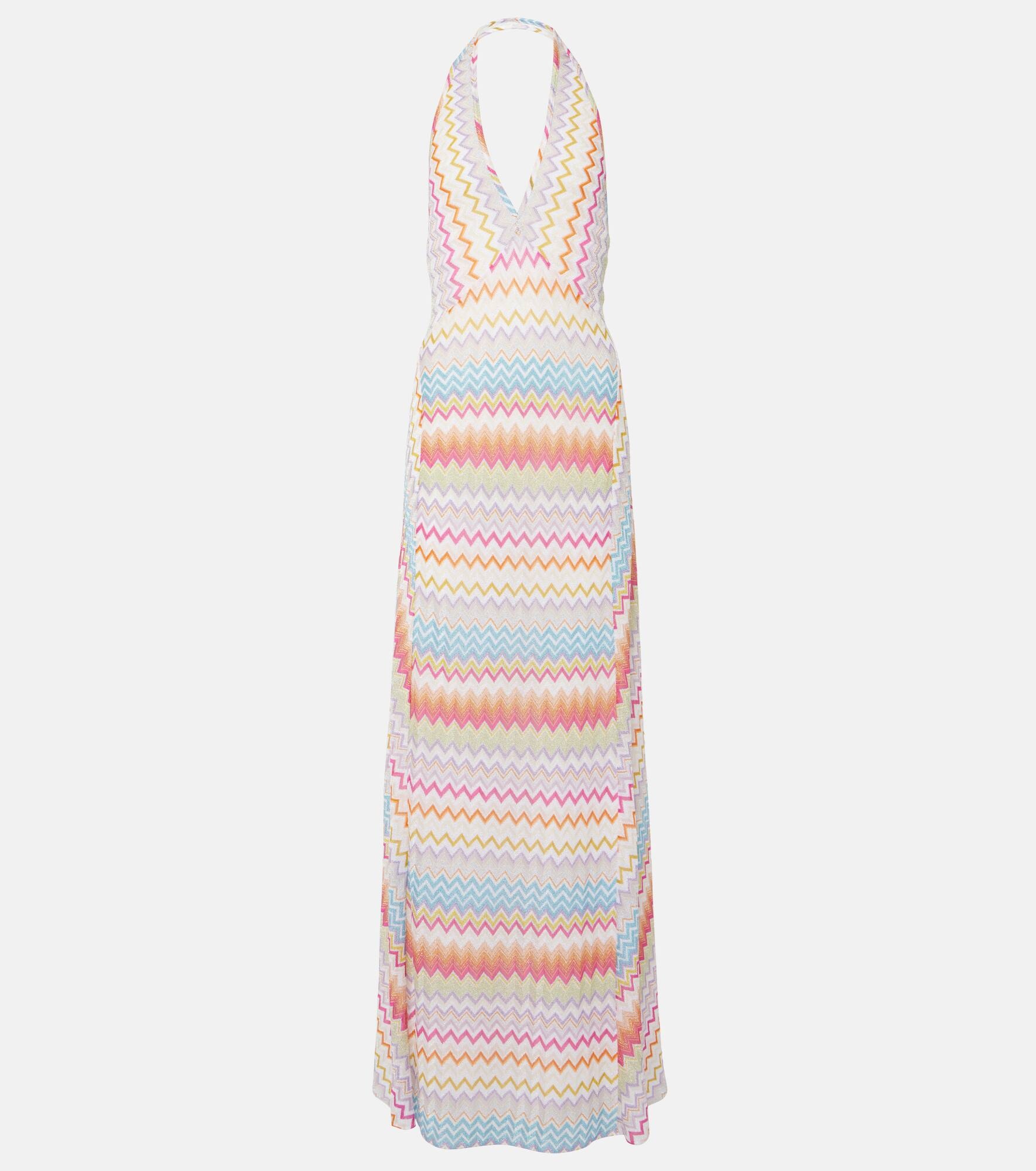 Zig Zag halterneck lamé maxi dress - 1