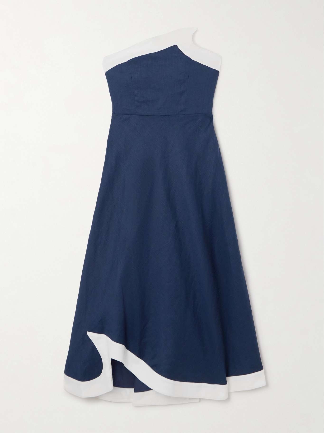 Sirani strapless asymmetric two-tone linen midi dress - 1