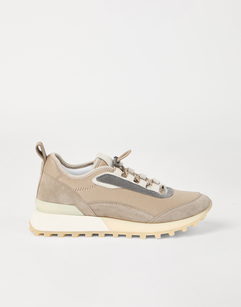 Techno fabric and suede runners with precious trim 5