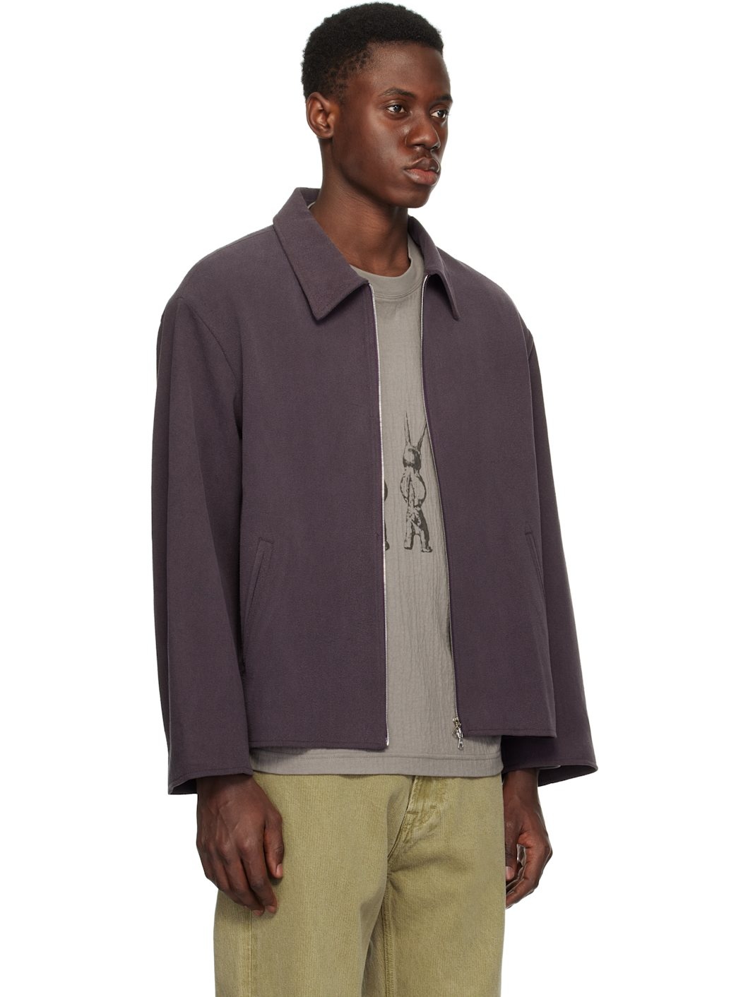 Purple Zip Western Washed Silk Jacket - 2