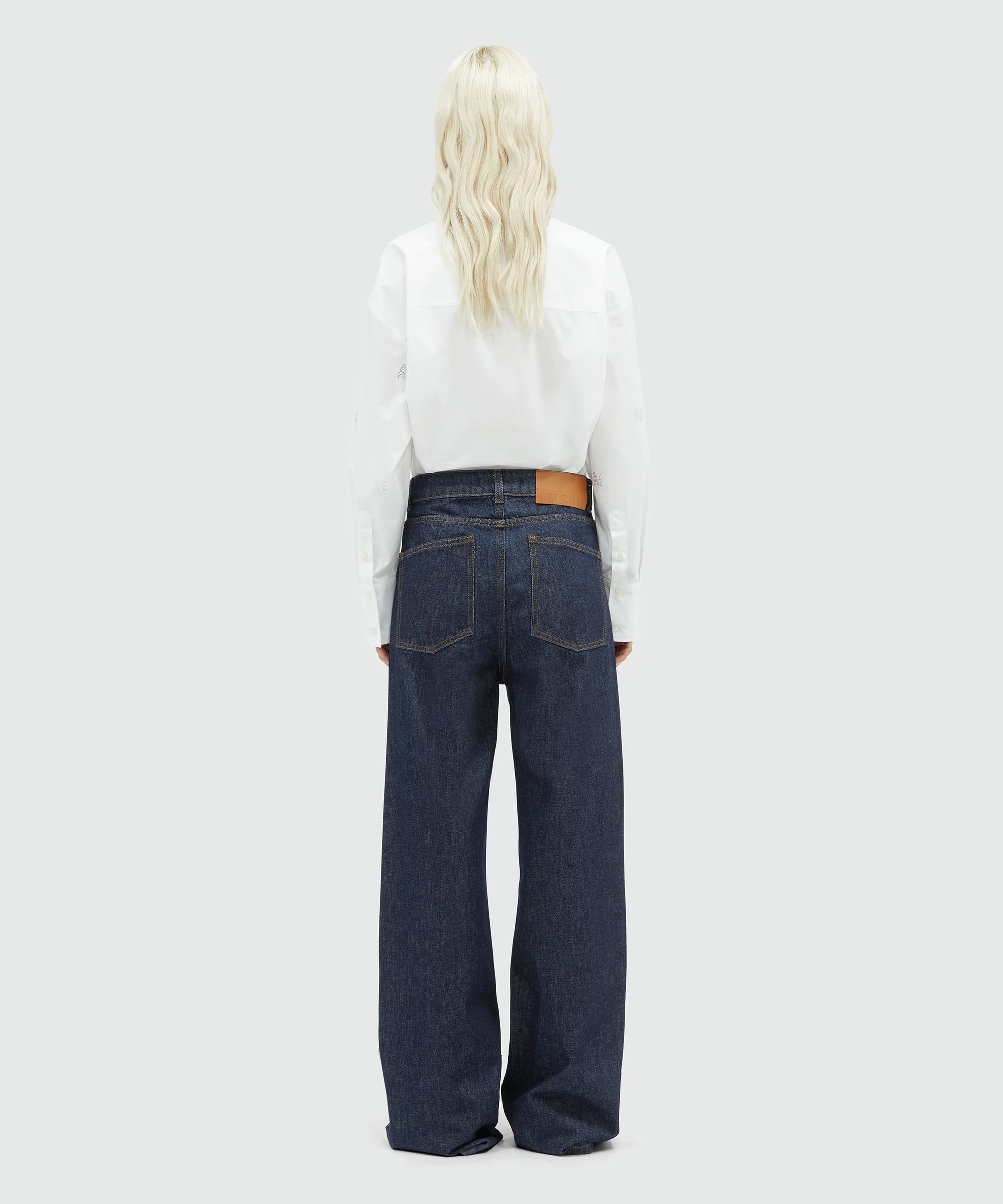 Wide-leg denim pants with  "TheMwave" motif - 3