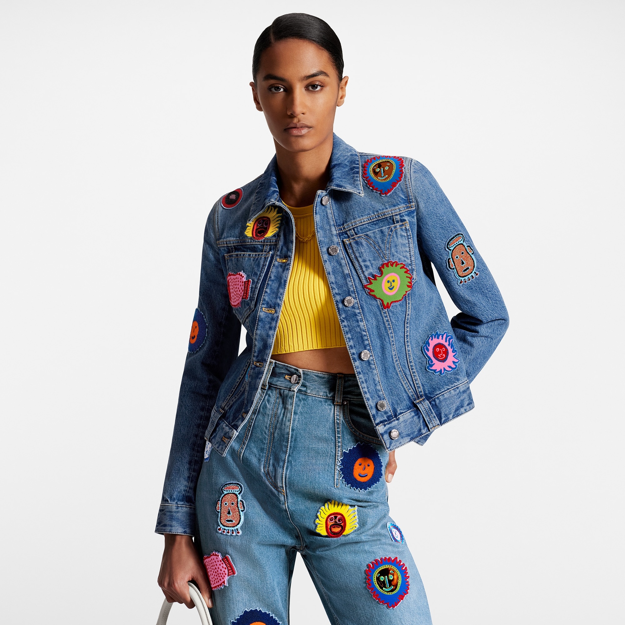 LV x YK Faces Patches Fitted Denim Jacket - 5